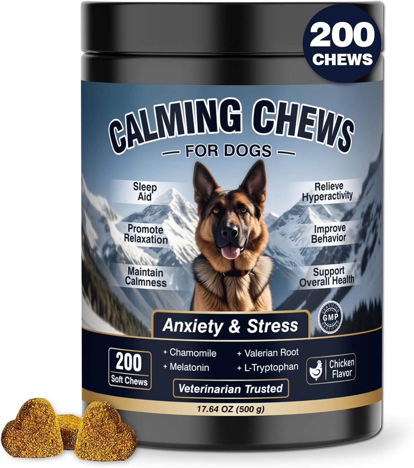 TrovePaw Calming Chews for Dogs, 200 soft chews, chicken flavor jar